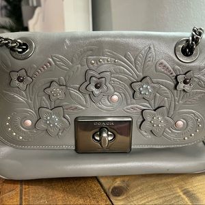 Unique Coach leather crossbody with 3D flowers